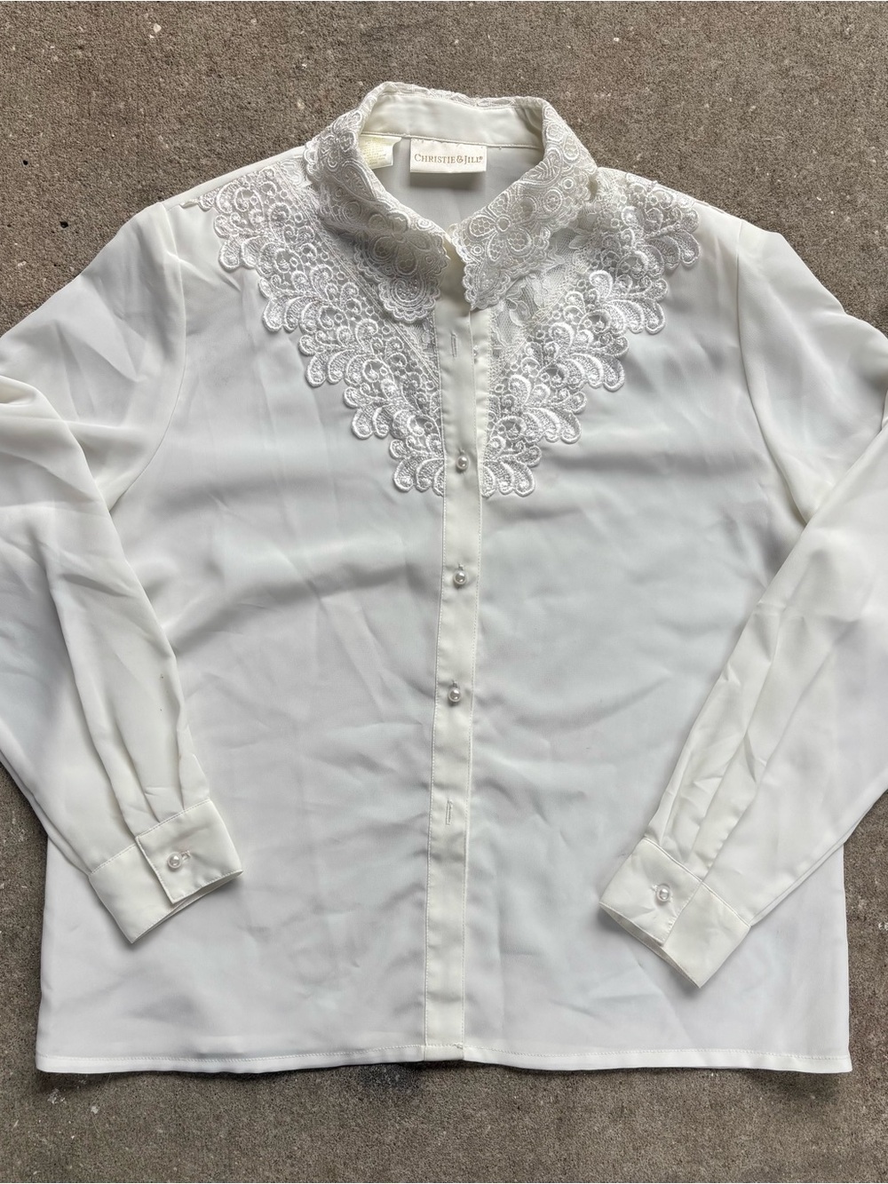 White Lace-Trim Button-Front Blouse